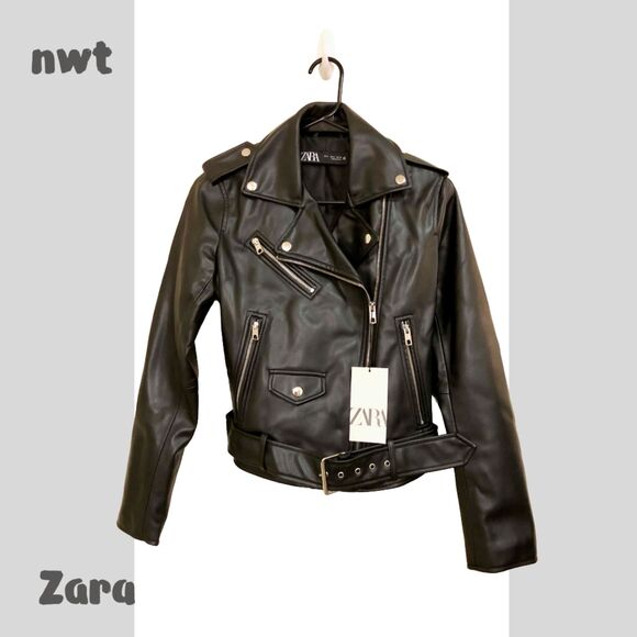 NWT NEW Zara Womens Faux Leather Biker Jacket Black, Size S - Picture 3 of 5